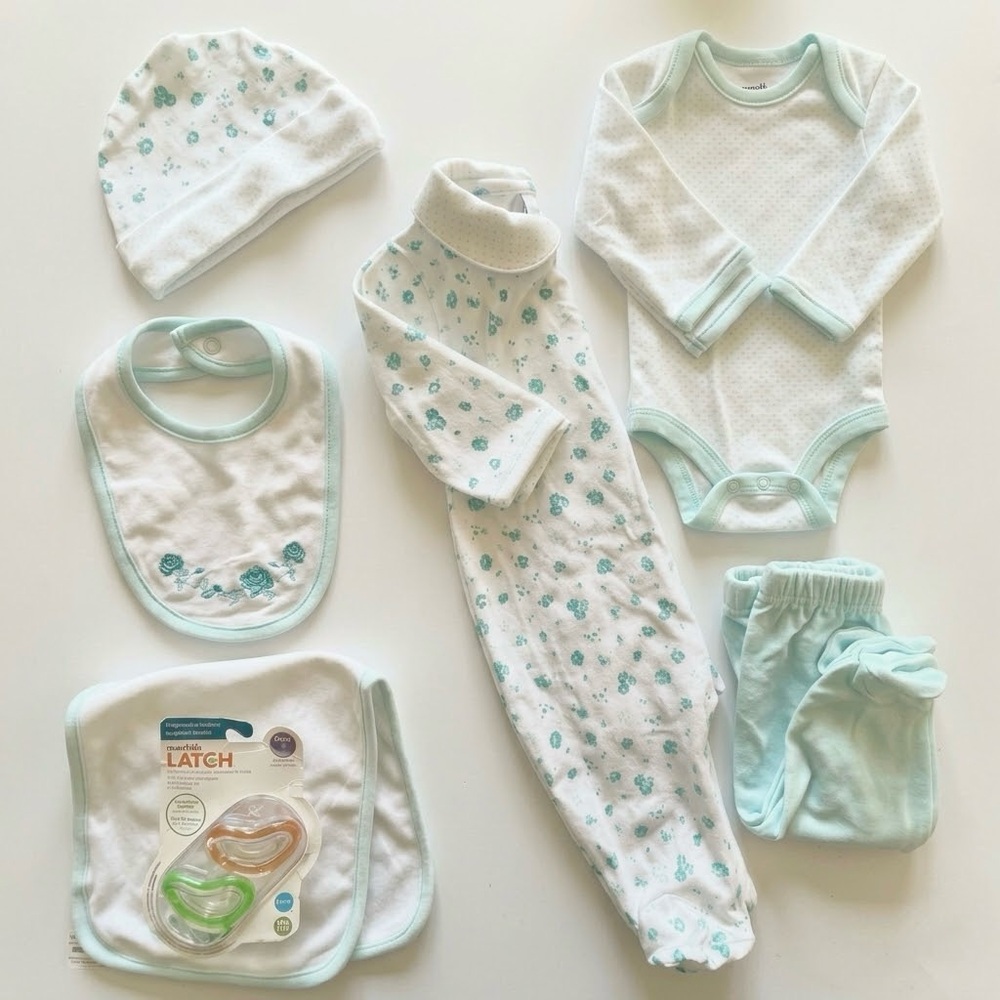 90 Vintage Sears Baby Mint Floral Sleeper Onesie Bib Hat 3M Coquette Cottagecore